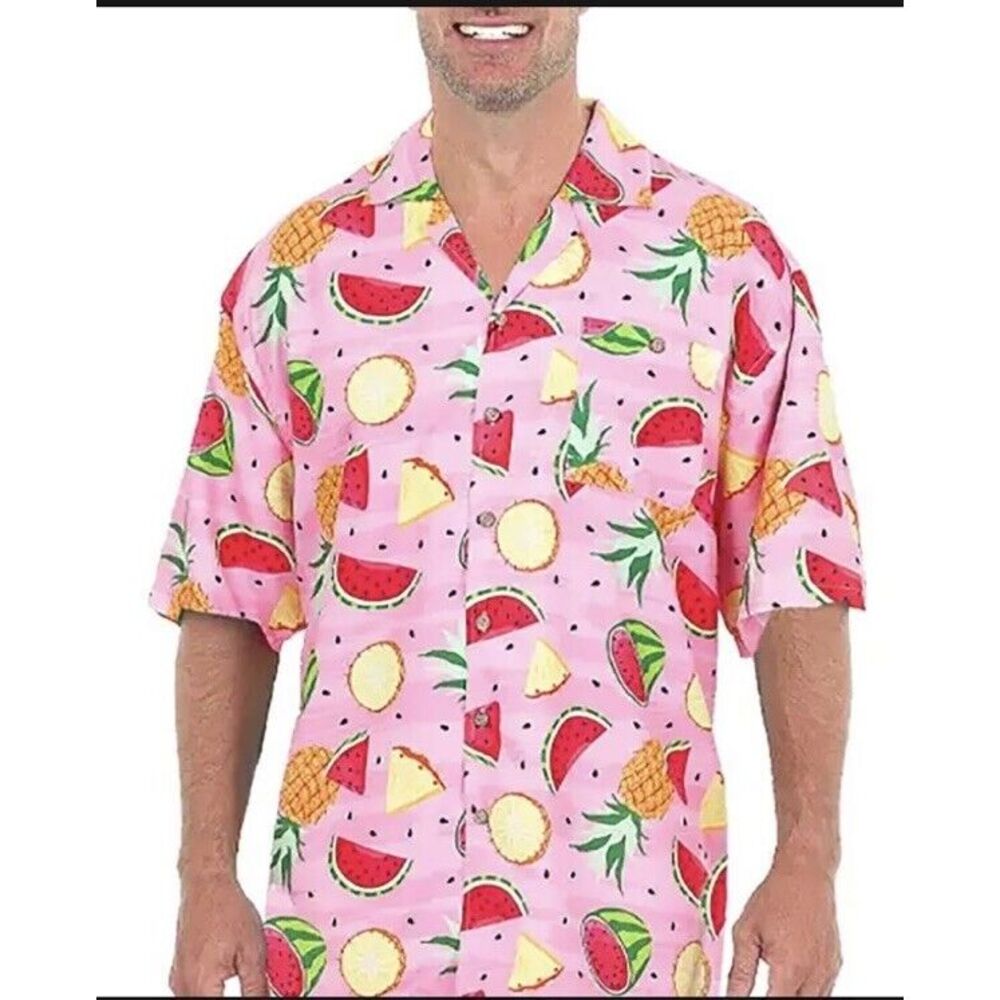 UZZI‎ Amphibious Gear Mens Large Short Sleeve Tropical Hawaiian Watermelon Vegas